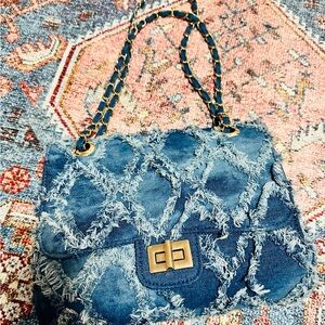 ***SOLD***Blue Quilted Shoulder Bag with Chain Strap